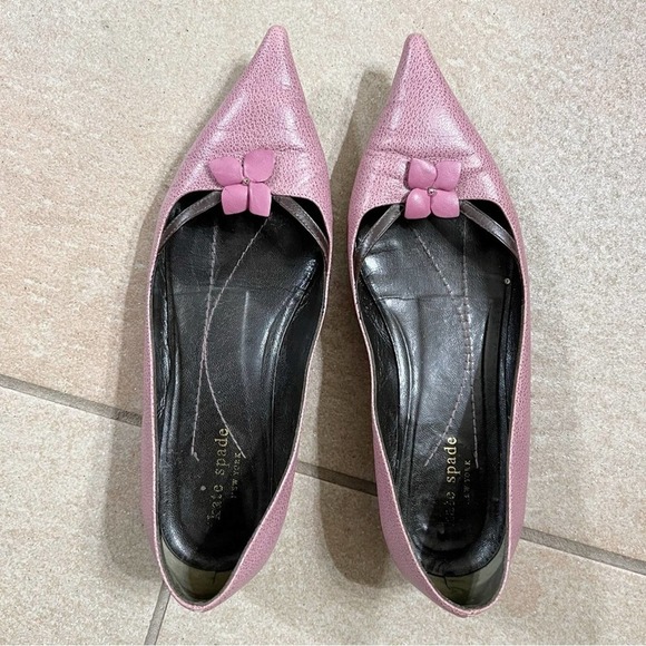 Kate, spade, pink leather flat shoes, size 7B. #30 - Picture 4 of 9